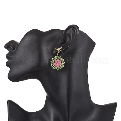 Серьги-гвоздики с подвесками из цветочного стекла EJEW-MZ00522-05-1