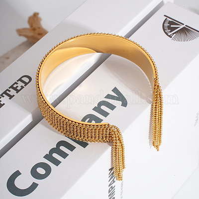 Браслеты-манжеты с бахромой из нержавеющей стали 304 для женщин в европейском и американском стиле OT8697-1-1