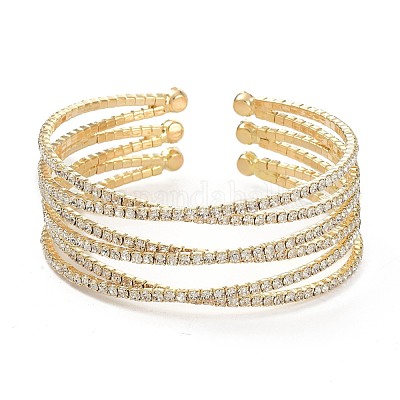 Браслеты-манжеты со стразами из железного сплава BJEW-B052-01LG-1