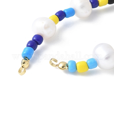 Изготовление браслетов из натурального жемчуга и разноцветных фарфоровых бусин KK-F892-16G-1