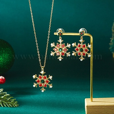 Комплект из ожерелья и серег-гвоздиков из сплава со стразами и снежинкой для женщин FS-WGDD9A4-03-1