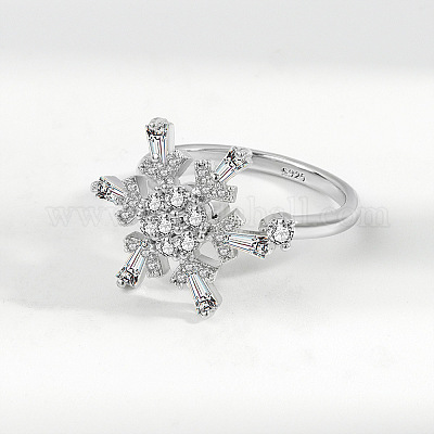 Снежинка 925 стерлингового серебра микропаве прозрачные кубические цирконии манжета спиннер кольца WG86A07-01-1