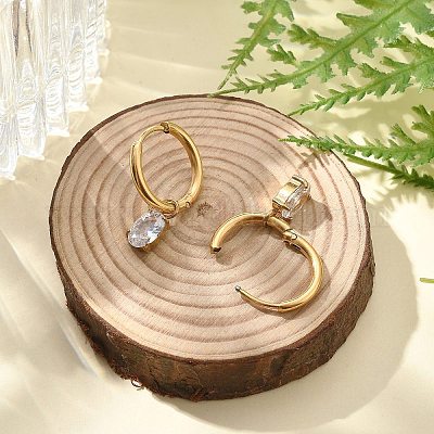 Серьги-кольца из нержавеющей стали 304 с ионным покрытием (IP) и микропаве из кубического циркония STAS-R004-07G-02-1