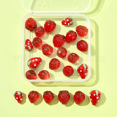 25 шт. 6 стиля бусины ручной работы в виде клубники в технике лэмпворк 3D LAMP-FS0001-19-1