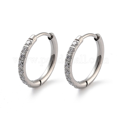 316 хирургическая нержавеющая сталь паве прозрачные кубические цирконии серьги-кольца женские EJEW-A109-01C-P-1