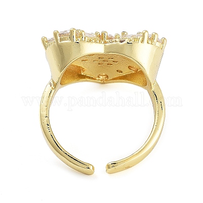 Кольца из латуни с микро-паве и кубическим цирконием в форме сердца RJEW-C080-05G-1