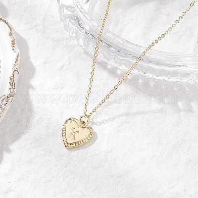 Сердце с буквой латунный кулон кабель цепь ожерелья NJEW-JN05377-03-1