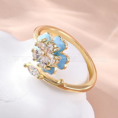 Латунные кольца-манжеты с микропаве и прозрачным цирконием для женщин RJEW-C118-09G-1