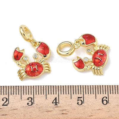 Европейские подвески-подвески в виде красного краба из латуни с эмалью KK-L256-41B-G-1