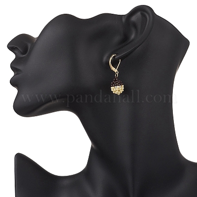 Серьги из стеклянных бусин ручной работы с застежкой-молнией EJEW-MZ00572-1