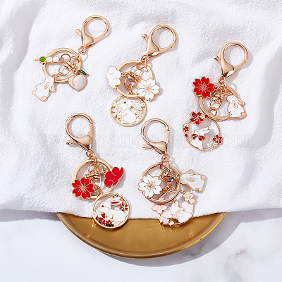 5 шт. 5-х стильный эмалированный брелок-подвеска в виде кролика с подвеской в виде сакуры и облака KEYC-DR0001-11-1