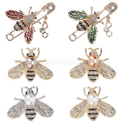 GORGECRAFT 6pcs Bee Rhinestone Brooch Sweater Shawl Clip Honeybee Brooch Pins Crystal Insect Themed Alloy Badge with Rhinestone