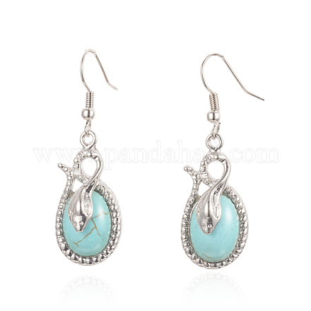 Oval Synthetic Turquoise Dangle Earrings EJEW-L170-02P-1