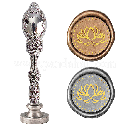 CRASPIRE Wax Seal StampWax Sealing Stamps Flower Vintage Wax Seal Stamp Retro Silver Stamp Removable Brass Seal Silver Handle for Wedding Invitations Embellishment Gift Packing - Lotus AJEW-WH0146-029-1