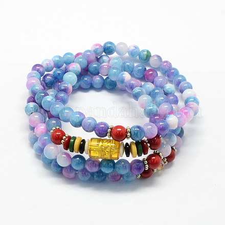 4-Loop-Wrap Buddha Meditation weißer Jade Perlen Armbänder BJEW-R039-17-1