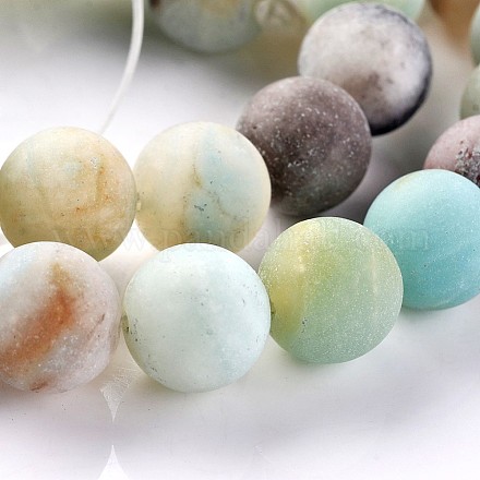 Frosted Natural Flower Amazonite Round Beads Strands G-E330-8mm-01-1