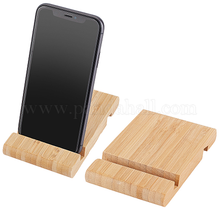 OLYCRAFT 2pcs Mobile Phone Stand Natural Bamboo Cell Phone Holder Portable Desktop Mobile Phone Holder Universal Bamboo Phone Stand for Most of Smartphones AJEW-WH0248-139-1