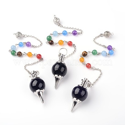 Bracelets en perles d'agate naturelle teinte avec breloque de pendule G-L414-06-1