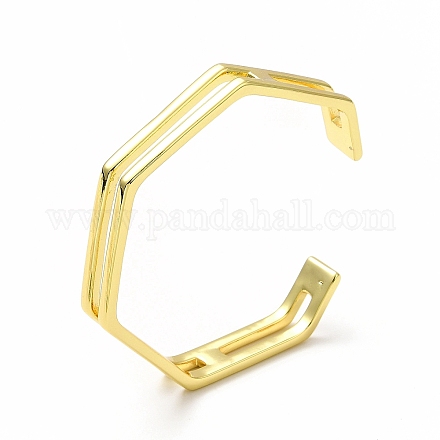 Rack Plating Brass polygon Open Cuff Bangle for Women BJEW-H563-01G-1