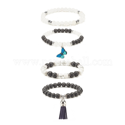 Ensemble de bracelets extensibles en perles de pierres précieuses mélangées naturelles et synthétiques de style 4pcs 4 BJEW-JB08189-1