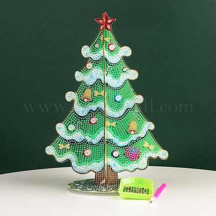 Diyのクリスマスツリーのディスプレイの装飾のダイヤモンド塗装キット  プラ板含む  樹脂ラインストーン  ペン  トレープレートと接着剤クレイ  ミディアムアクアマリン  265x195mm XMAS-PW0001-105B-1