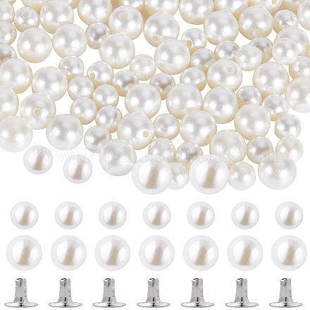 GORGECRAFT 1 Box 100 Set 2 Sizes Large Pearl Rivets Imitation Pearls Studs Round White Screw Stud Rivet Beads Buttons with Pins Kit for DIY Craft Clothes Hats Shoes Crafts Jewelry Making Supplies FIND-GF0005-20-1
