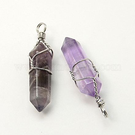 Natural Amethyst Double Terminated Pointed Pendants G-J062-02P-1