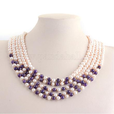 Natürliche Perle fünf abgestuften Halskette NJEW-Q301-01-1