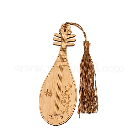 Antiguo instrumento musical pipa marcapáginas de estilo chino con borlas para amantes de los libros AJEW-WH0235-32A-1
