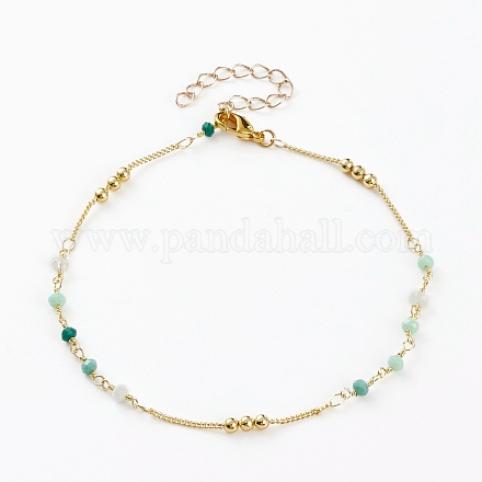 Faceted Glass Beaded Anklets AJEW-AN00379-04-1