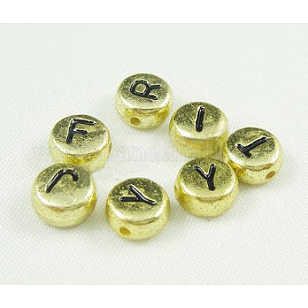 Perles rondes plates acryliques de la lettre jaune chunky pour les bijoux d'enfants X-OACR-E001-16-1