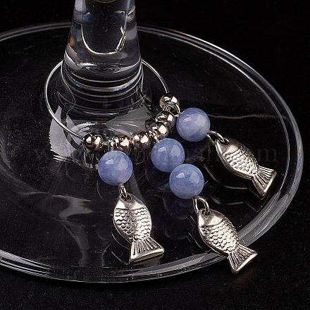 Aguamarina naturales charms de vidrio de vino AJEW-JO00156-02-1