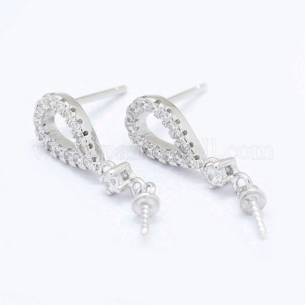 925 Sterling Silver Cubic Zirconia Stud Earring Findings STER-I016-092P-1