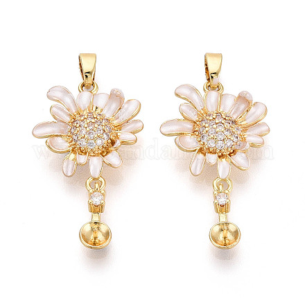 Подвески-булавки с микропаве из кубических цирконий и эмали в форме чаши и жемчуга KK-T079-48G-1