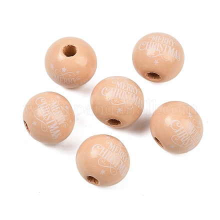Рождественские печатные европейские бусины из дерева схима WOOD-I015-01D-1