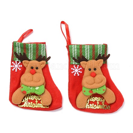 クリスマスの靴下をぶら下げ布  キャンディーギフトバッグ  クリスマスツリーの装飾用  クリスマストナカイ/鹿/鹿と単語メリークリスマス  レッド  150x130x24.5mm HJEW-B003-04-1