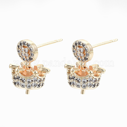 Brass Micro Pave Clear Cubic Zirconia Stud Earring Findings KK-T062-57G-NF-1