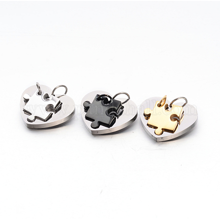 Valentine's Couple Jewelry Lovers 304 Stainless Steel Heart with Puzzle Jigsaw Split Pendants STAS-E090-46-1