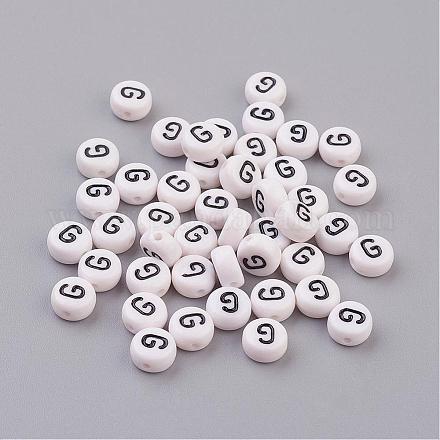 Flat Round with Letter G Acrylic Beads X-PL37C9070-G-1