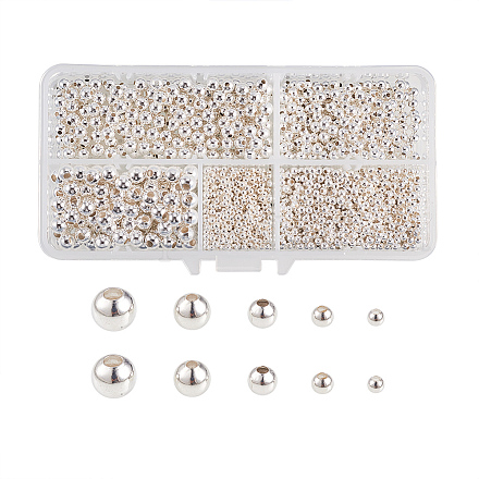 Ph pandahall 2700 pièces 5 taille argent perles d'espacement lisses en laiton perles en métal rondes minuscules entretoises pour fournitures de fabrication de bijoux (2.4mm KK-PH0034-44-1
