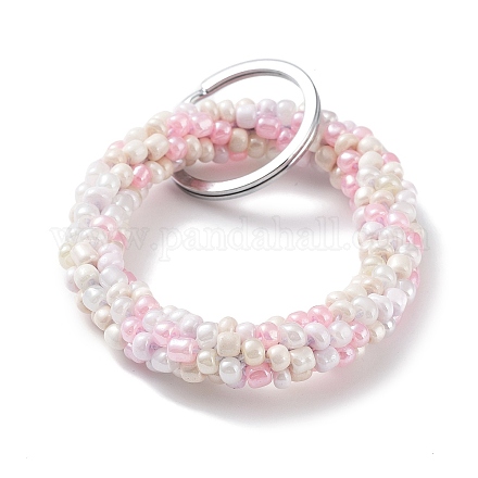 Porte-clés de poignet de bracelet de perles de verre AJEW-Z018-01D-1