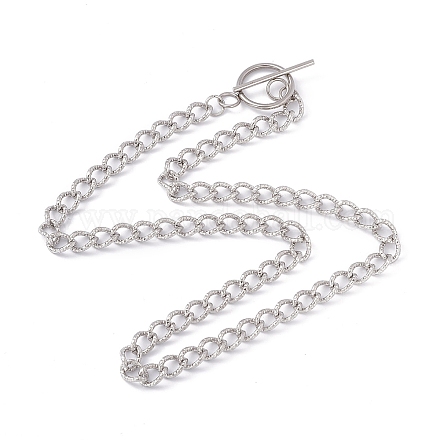 304 Stainless Steel Curb Chain Necklace with Toggle Clasps for Women NJEW-E059-01P-1