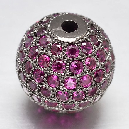 Perles rondes en laiton avec zircone cubique de micro pave X-ZIRC-L017-10mm-08B-1