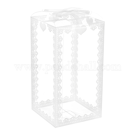 Benecreat透明PVCボックス  キャンディーギフトボックス  結婚披露宴のベビーシャワーの荷箱のため  弓と長方形  ホワイト  8x8x15cm  展開：354x197mm CON-BC0002-12B-1