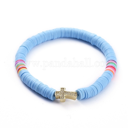 Bracelets extensibles faits main en pâte polymère heishi BJEW-JB05090-05-1