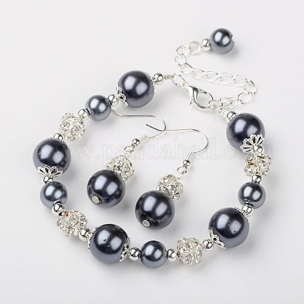 Glass Pearl Jewelry Sets: Earrings & Bracelets SJEW-JS00742-02-1