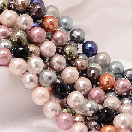 Faceted Round Shell Pearl Bead Strands BSHE-L012-8mm-L-1
