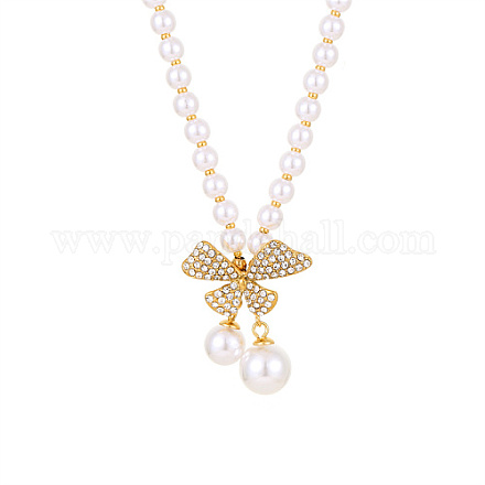 304 collier pendentif nœud papillon en acier inoxydable avec perles naturelles ZX4765-2-1