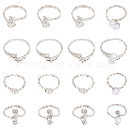 CHGCRAFT 16 PCS Blank Rings 4 Styles Adjustable Brass Prong Rings Base for Half Drilled Beads Blank Pad Ring Trays Jewelry Findings for DIY Ring Blanks Making Kit KK-CA0002-16-1