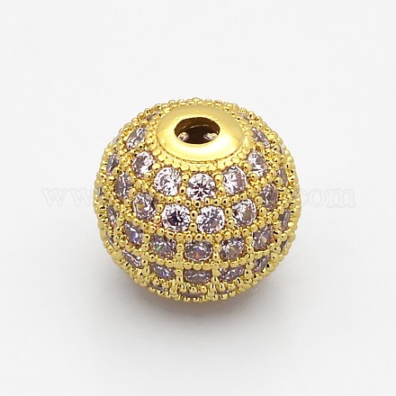 CZ Brass Micro Pave Grade AAA Thistle Color Cubic Zirconia Round Beads KK-O065-8mm-04G-NR-1
